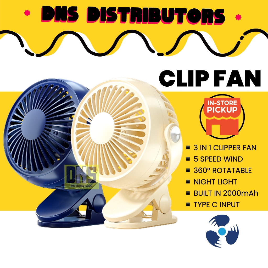 Kipas Mini Clip Fan 720° Spin LED Light Portable Hand Fan Clip Cooling Fan Baby Stroller Office Table USB Charging Fan