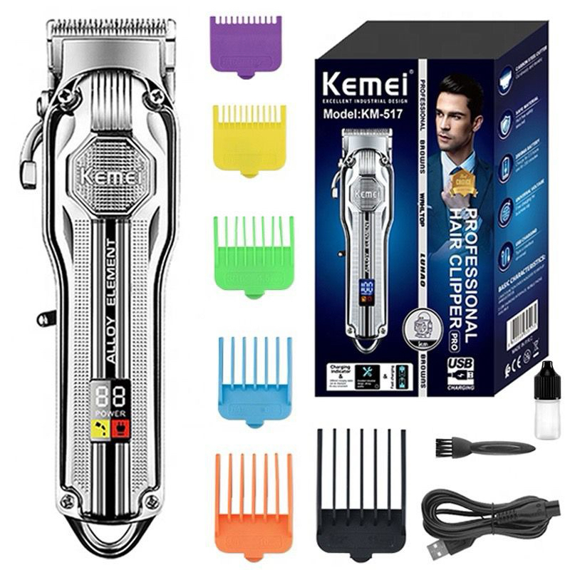 Kemei Km517 Rechargeable Hair Clippers USB Charging Powerful Electric Barber Cordless Hair Clipper