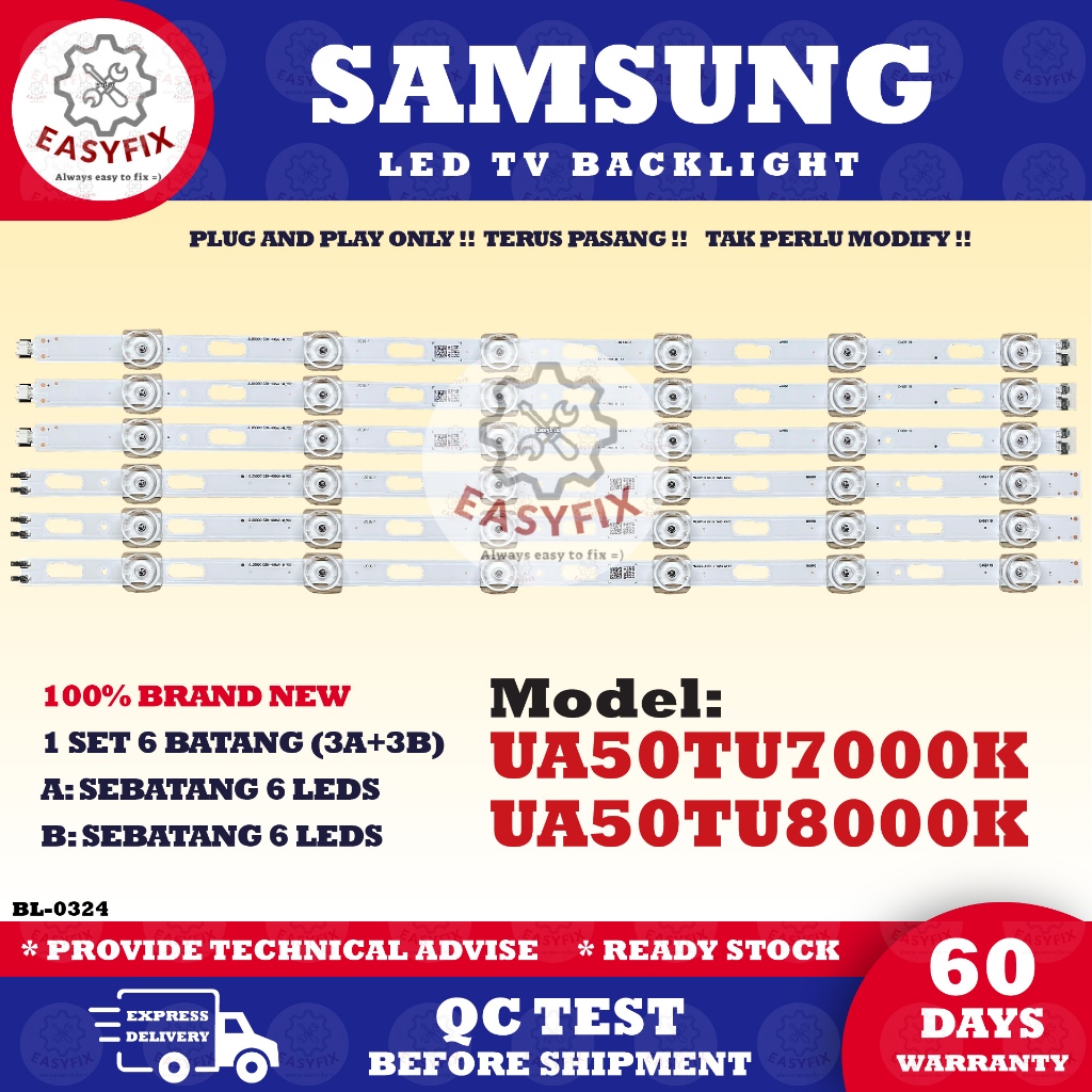 UA50TU7000K / UA50TU8000K SAMSUNG 50 INCH LED TV BACKLIGHT (LAMPU TV) 50" LED BACKLIGHT 50TU7000K 50TU7000