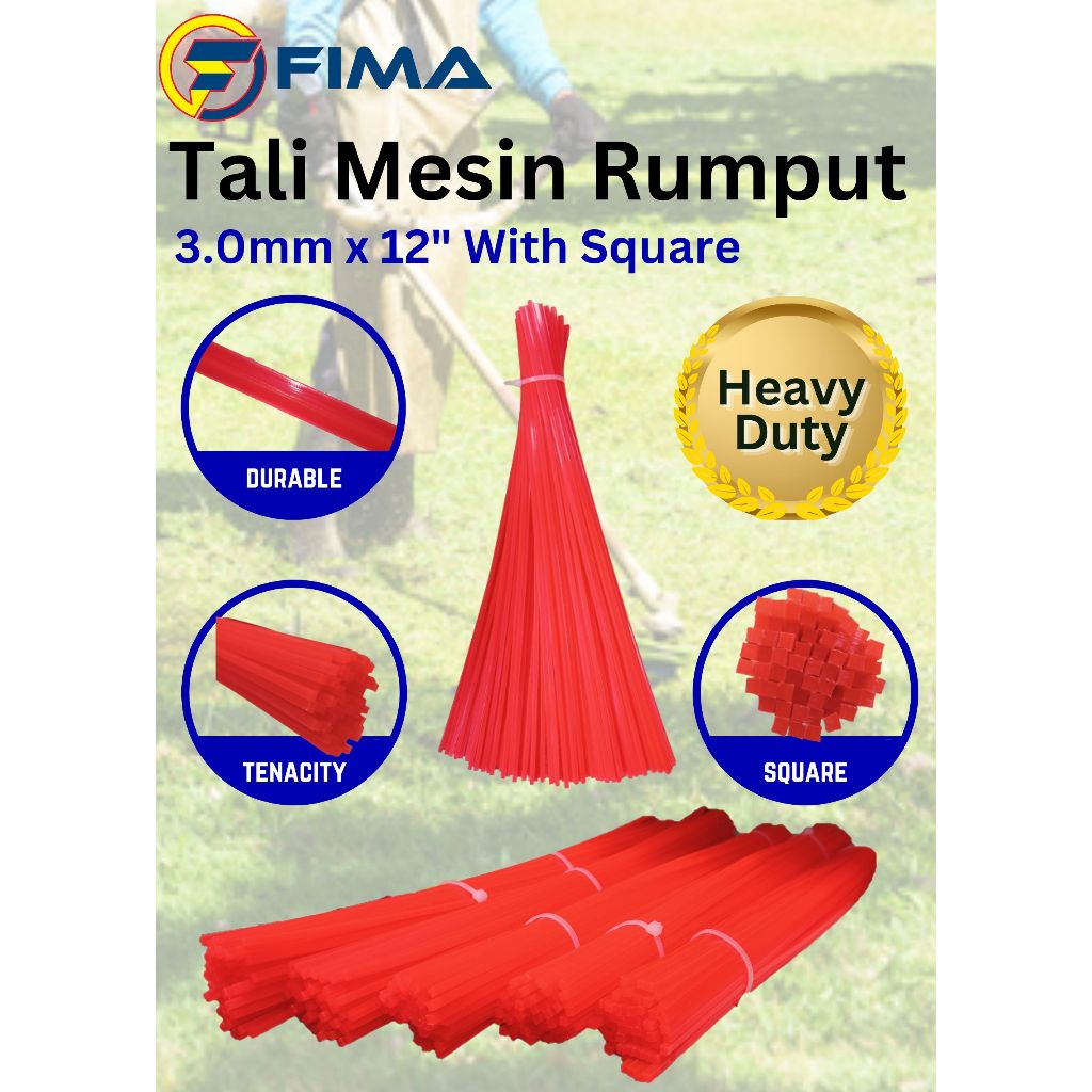 12" HEAVY DUTY SQUARE 3.0MM NYLON TRIMMER LINE TALI MESIN POTONG RUMPUT