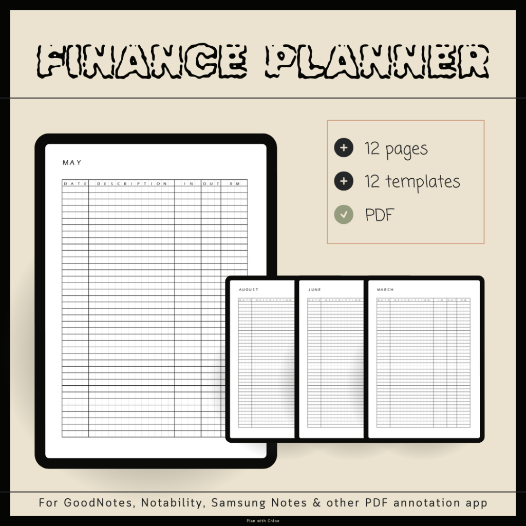 FINANCE Digital Planner Simple ☘ 12 months budget tracker ☘ minimalist aesthetic ☘ goodnotes notability