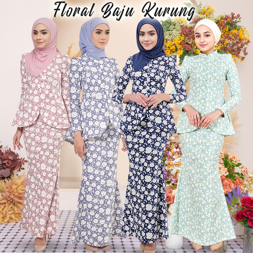 BAJU KURUNG Raya Moden Kurung Baju Raya 2024 Kurung Moden Floral Korean Crepe 2024 Crepe Muslimah Fashion Kurung Modern