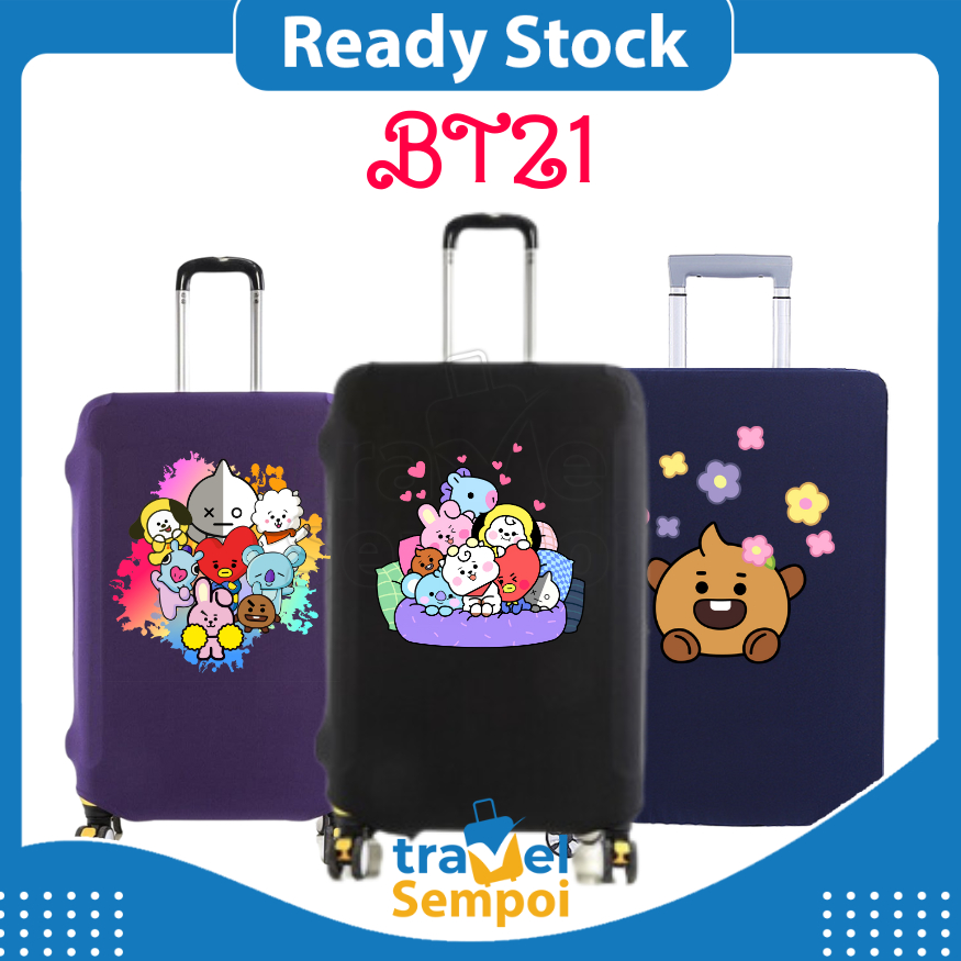 BTS BT21 Pink Traveler Stretchable Elastic Travel Luggage Suitcase Protective Cover Sarung Bag