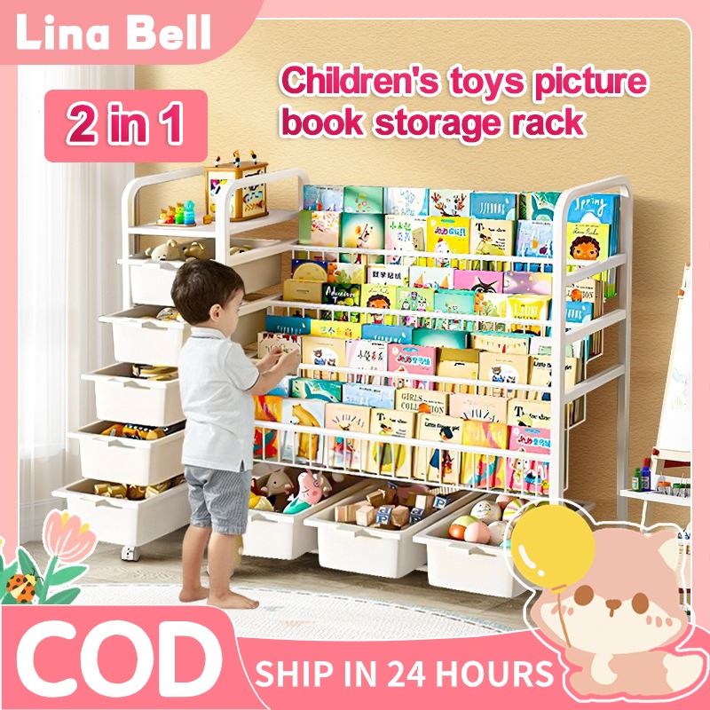 (2 in 1)Children Creative Simple Bookshelf Organizer Rack Utility Bookshelf Wheel Multipurpose Rack Book Shelf Rack