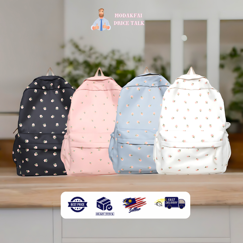 Korean Flower Cute Backpack Waterproof School Bag Travel Gym Sports Outdoor Laptop Swim Beg Sekolah Perempuan Kalis Air