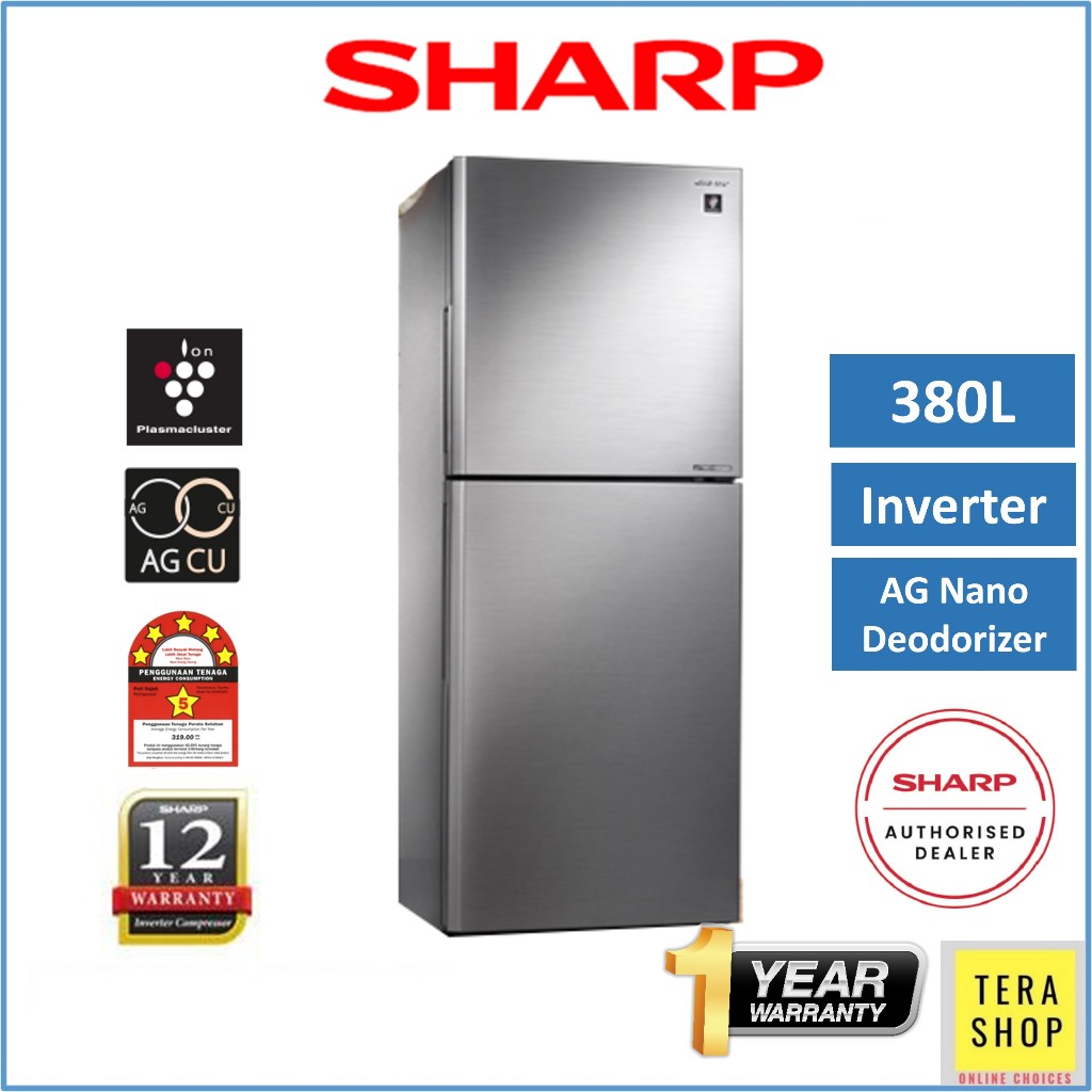 Sharp 3822MSS 380L Inverter 2 Door Fridge Refrigerator Peti Sejuk