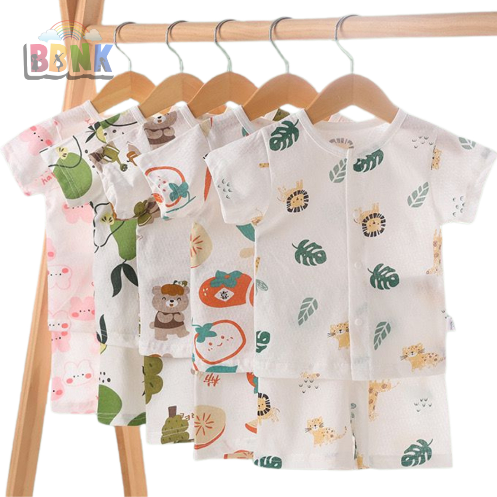 BBKid 🦄️ 7703 Baby 3M-3Y Cotton Short Sleeve Shirt Pants Set Unisex  ZT001