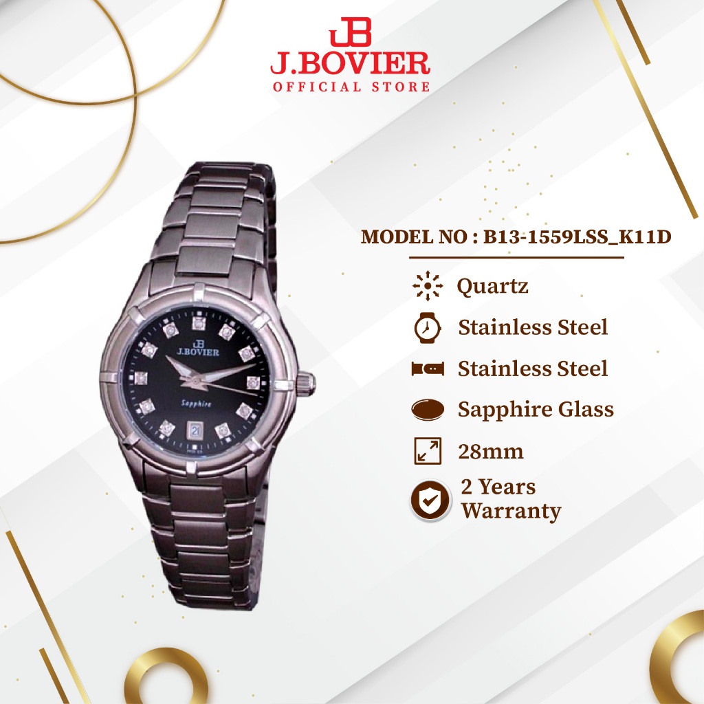 [2 Years Warranty] J.Bovier  MOP with 11 Diamond Quartz Women Watch Jam Tangan Wanita B13-1559LSS_K11D