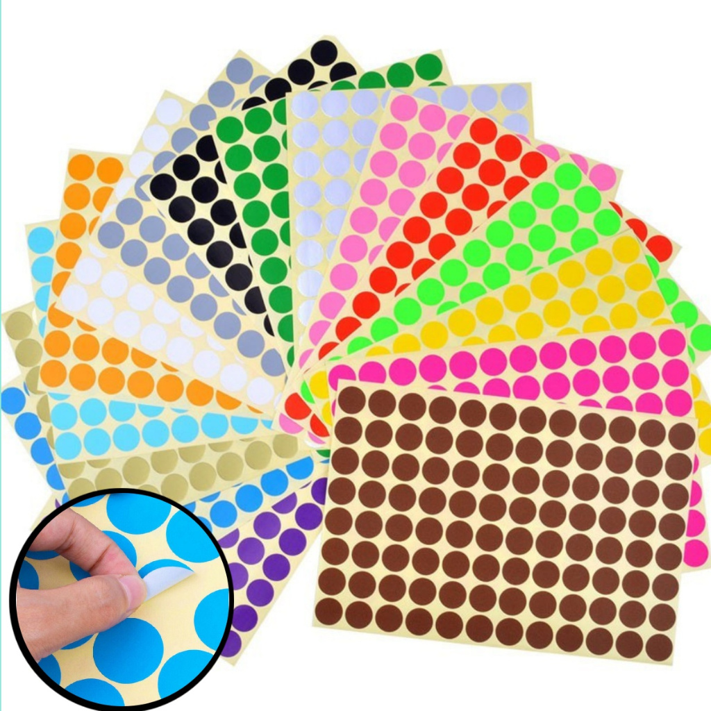 UMI 1 Sheet Round Circle Bulat Dot Self Adhesive Color Label Remark Code Gift Packaging Colour Sticker Assorted Size