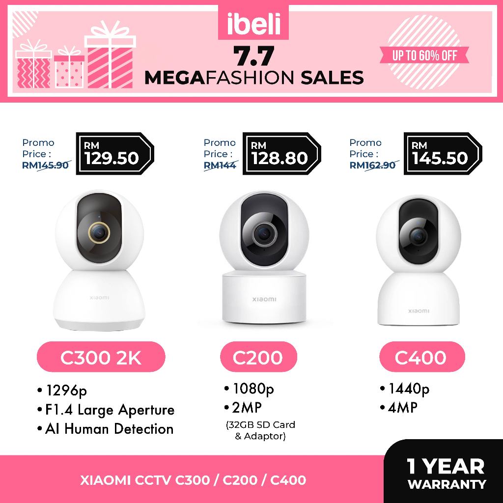 【Global Version】Xiaomi Mijia 360 IP Camera Mi Home Smart App CCTV Security Wifi Cam 1080p FullHD C200/C300/C400/2K Pro