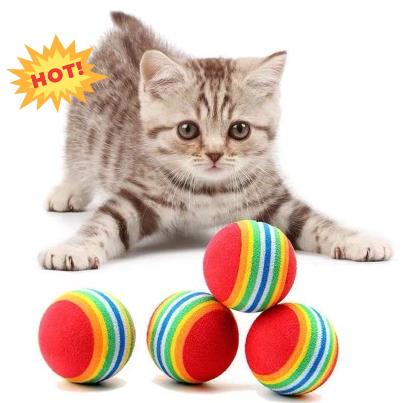 35mm 42mm EVA Pet Rainbow Colorful Small Bouncy Sponge Foam Ball Puppy Dog Chewing Cat Kucing Toy Mainan Soft Bola