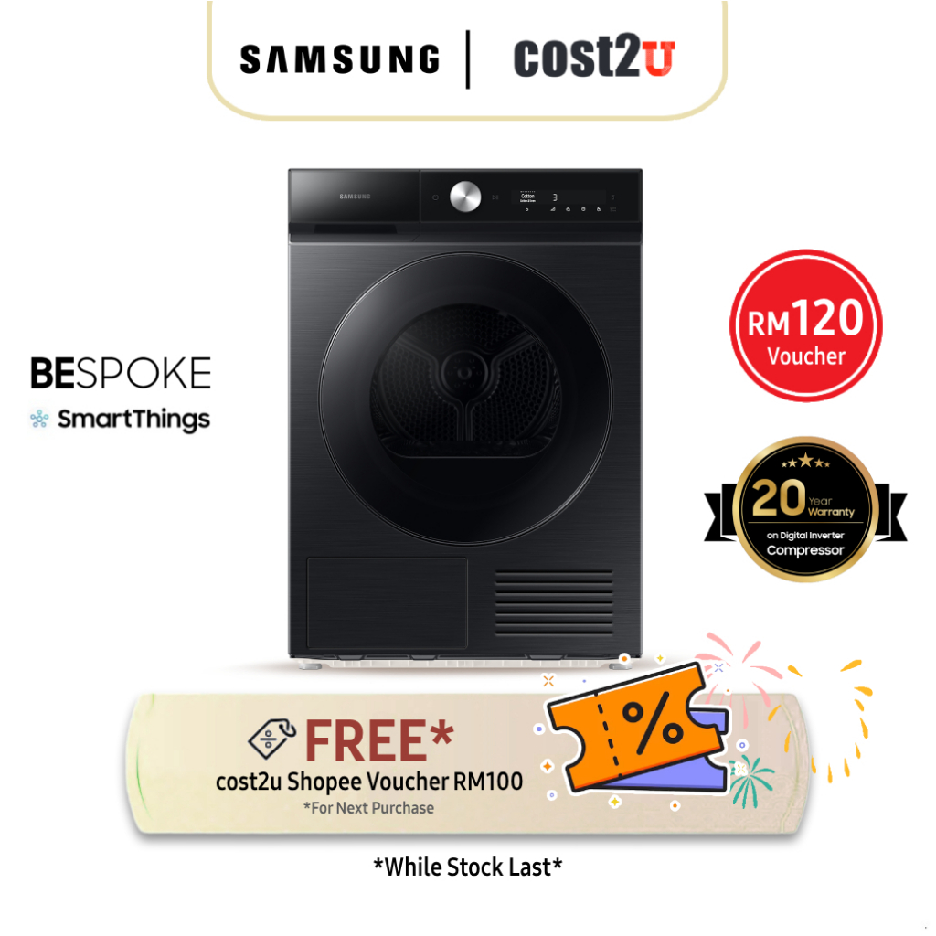 Samsung BESPOKE AI™ 9KG Inverter Smart Heat Pump Dryer | DV90T8240SX/FQ DV90T6240LH/FQ Tumble Dryer Clothes Dryer