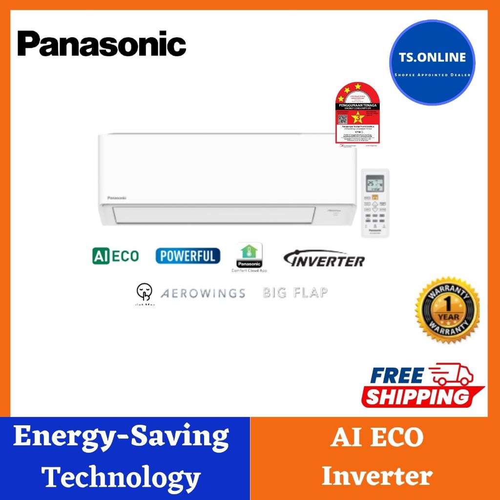 (FREE SHIPPING) Panasonic 2024 NEW Model ECO Inverter YU Series (AKH-1) R32 1.0HP-2.5HP Air Conditioner