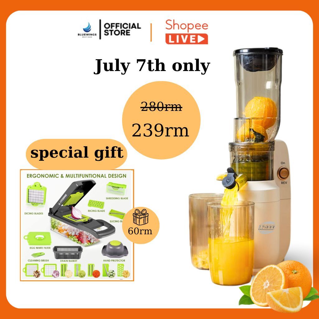 (WARRANTY 2 year) X2000 Slow Juicer 150w, 99% Fresh Fruit Juice, Multi-functional Blender to Separate Pulp, Fruit Juicer