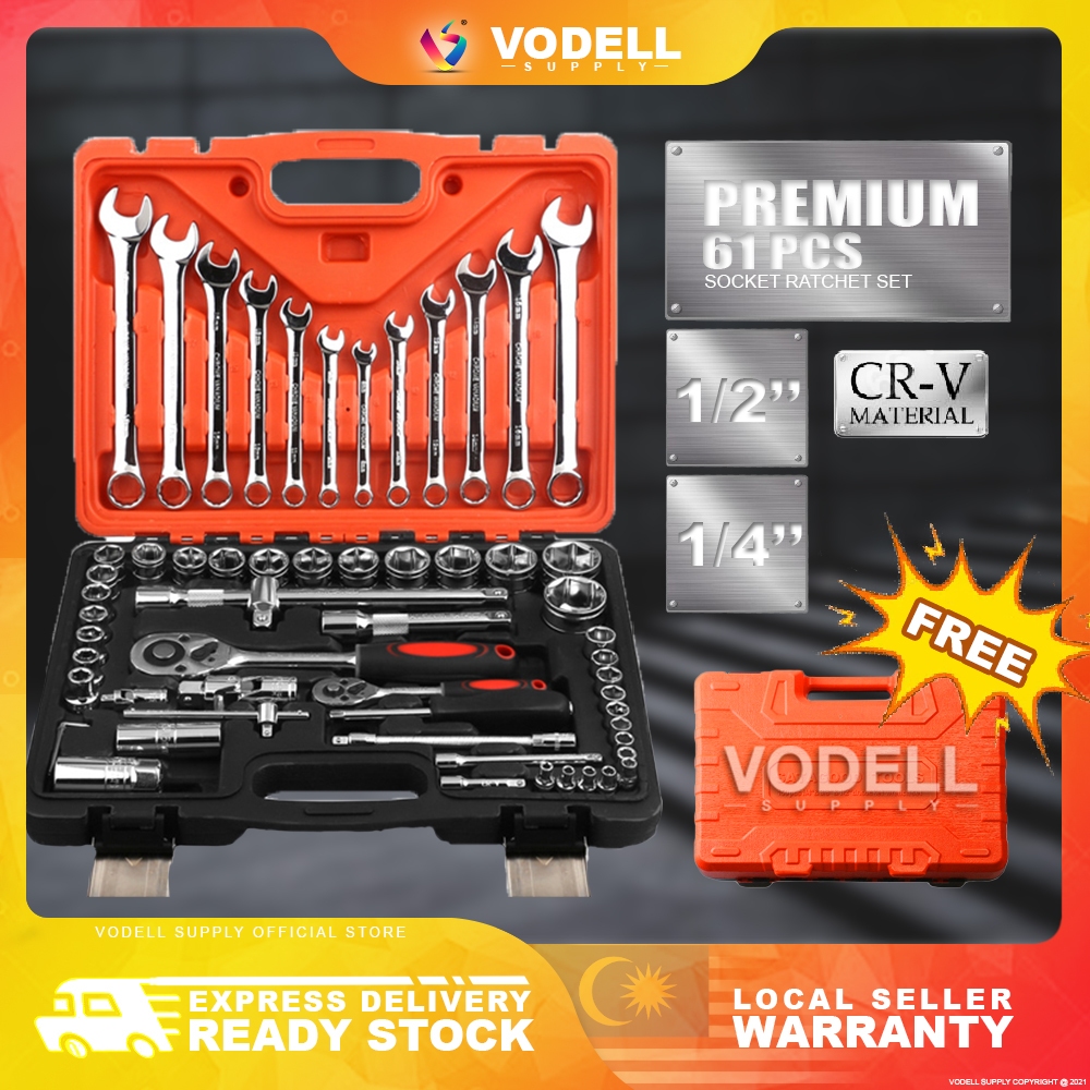 VODELL 61pcs 82pcs Combination Socket Wrench Ratchet Spanner Tools Set Box Spark Plug Alatan 工具套装