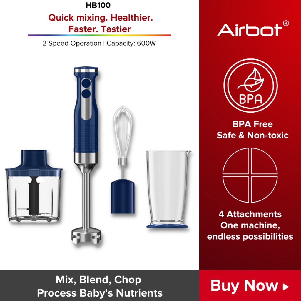 Airbot HB100 4 In 1 Electric Hand Blender Grinder Stick Mixer Baby Food Processor Chopper