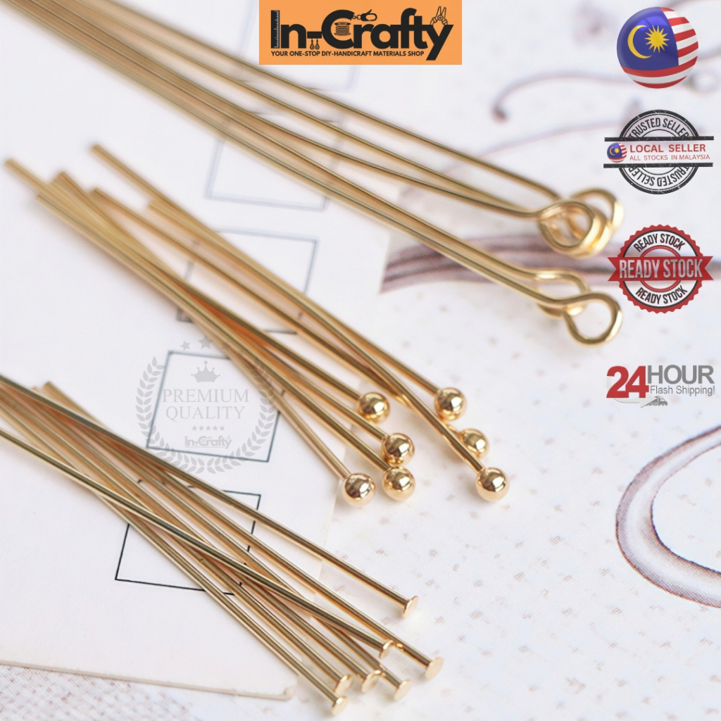 IN-CRAFTY / 14K Gold Jewelry Pin / Eye Pin / T Pin / Ball Pin / Strong Tarnish Resistance DIY Necklace Bracelet Earring