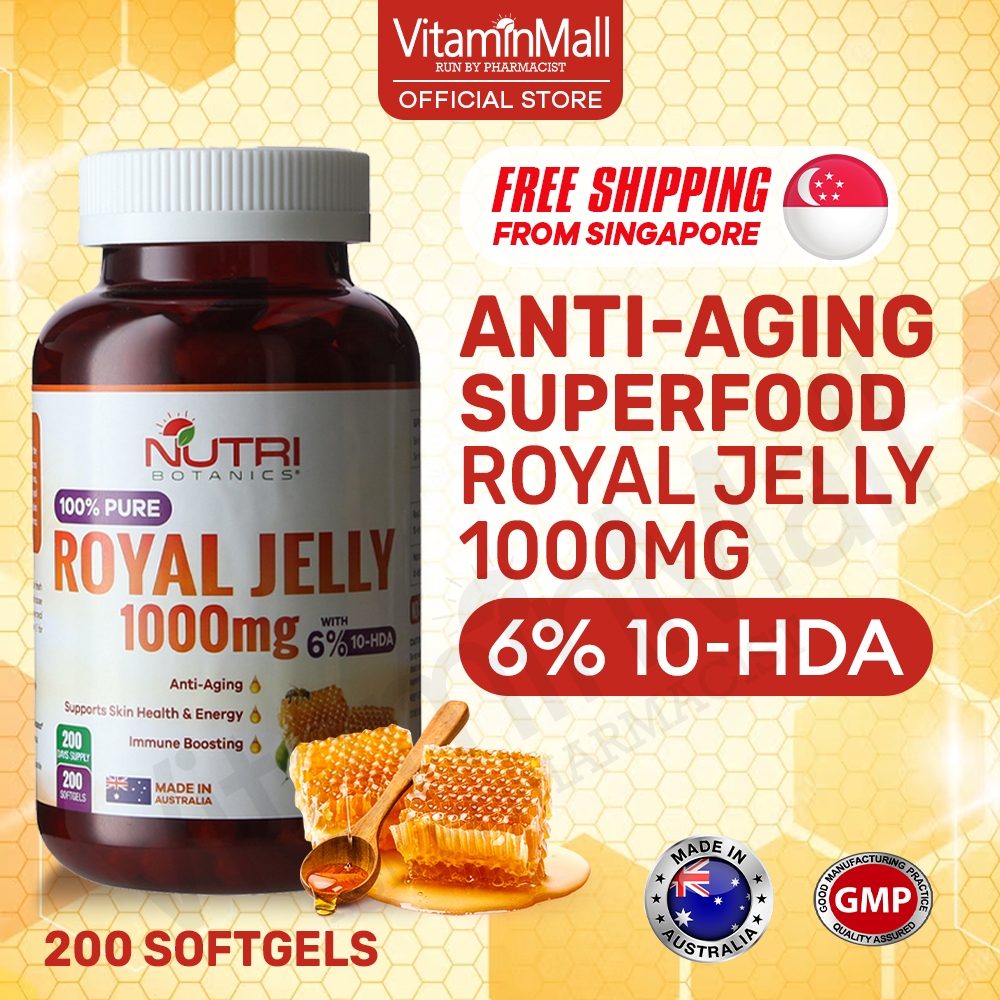 Nutri Botanics Royal Jelly 1000mg 6% 10-HDA - Anti Aging Royal Jelly Supplement Immune Health 200's