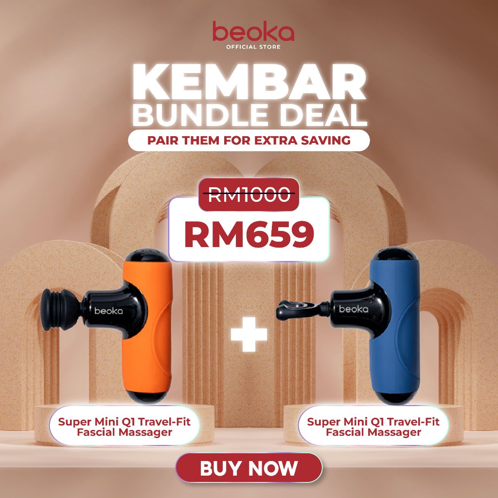 (Kembar Deal) 2 x Beoka Super Mini Q1 Travel-Fit Fascial Massage Gun Mesin Urut 按摩枪 Bundle Deal | 8kg Stall Force