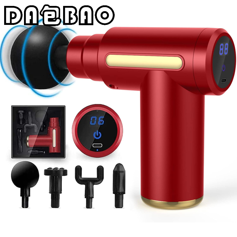 Mini Fascia Massage Gun 6 Speeds With 4 Massage Heads LCD Screen Digital Display Muscle Massager