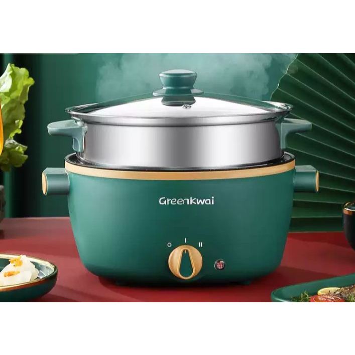 4-in-1 Multifunction Electric Non-Stick Cooker Skillet for Cooking Rice Soup Hotpot Steam Steamers 24CM