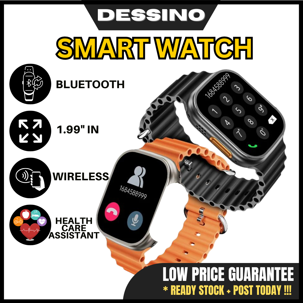 DESSINO Smartwatch Bluetooth Call 8 Pengecasan Wayarles Baru Ultra 45mm Series 8 Sport Watch