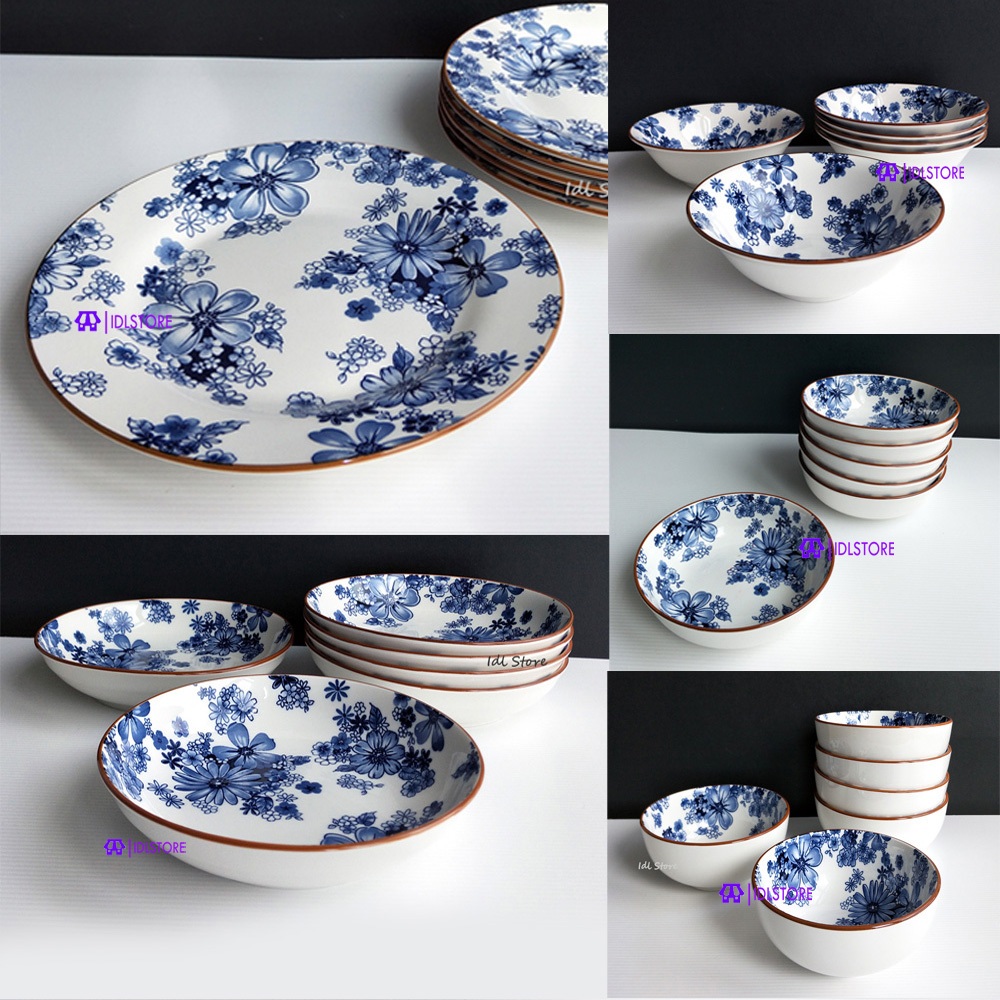 Porcelain Dinner Plate Soup Plate Bowl Set Pinggan Mangkuk Japenese Bowl Buffet Plate Pingga Makan Blue Chelsea