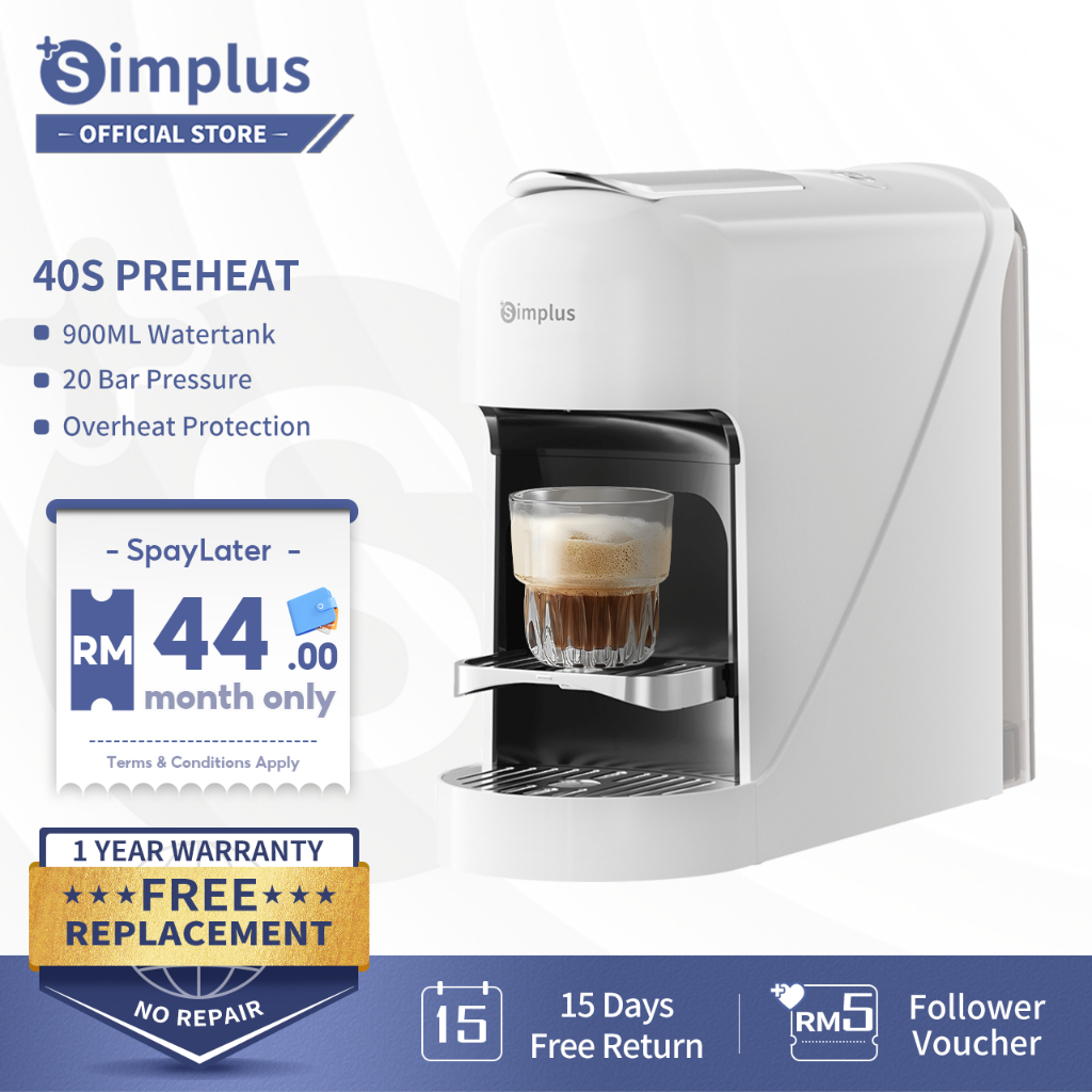 Simplus Capsule Coffee Machine 20BAR 900ml Large Water Tank Suitable Nespresso Starbucks Lily Capsule  Mesin Kopi