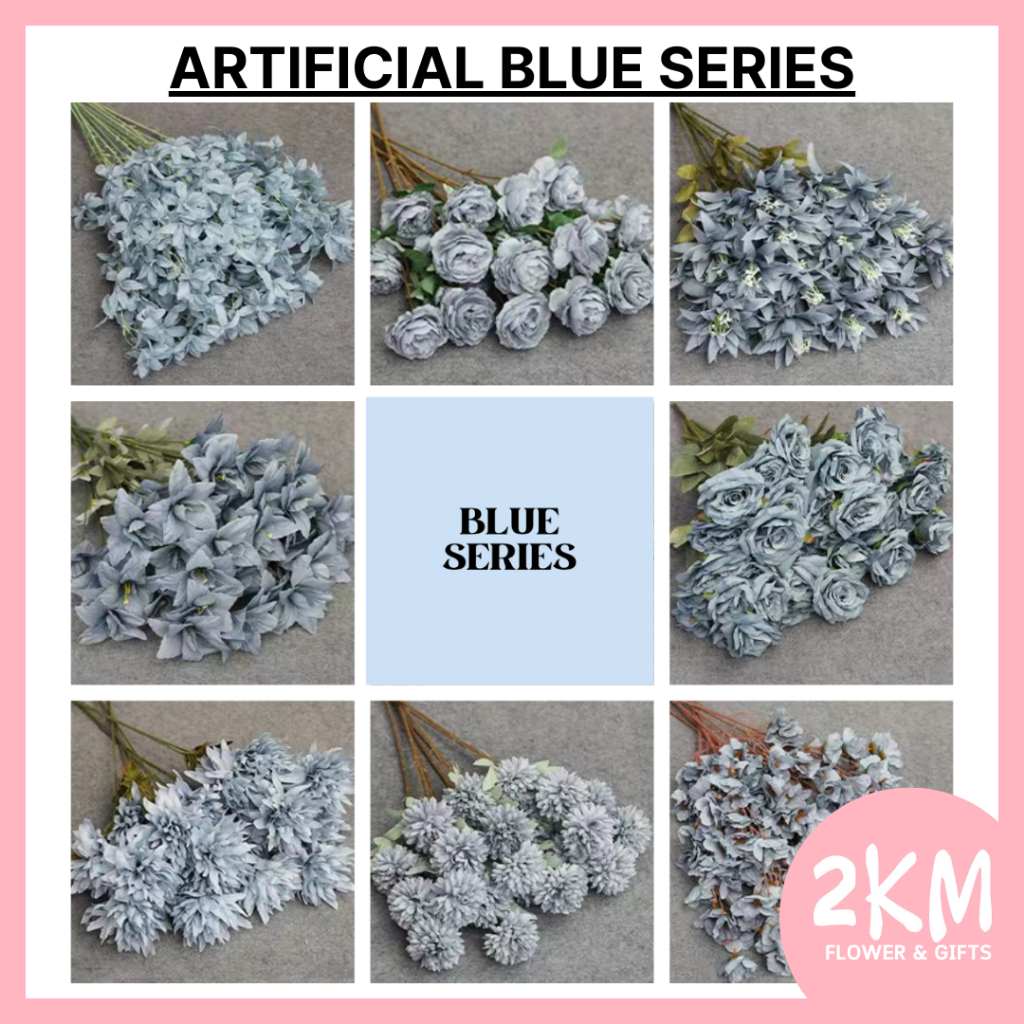 BLUE SERIES ARTIFICIAL FAKE FLOWER Bouquet Living Home Decor Decoration Bunga Pelamin Gubahan Hiasan Rumah Hantaran