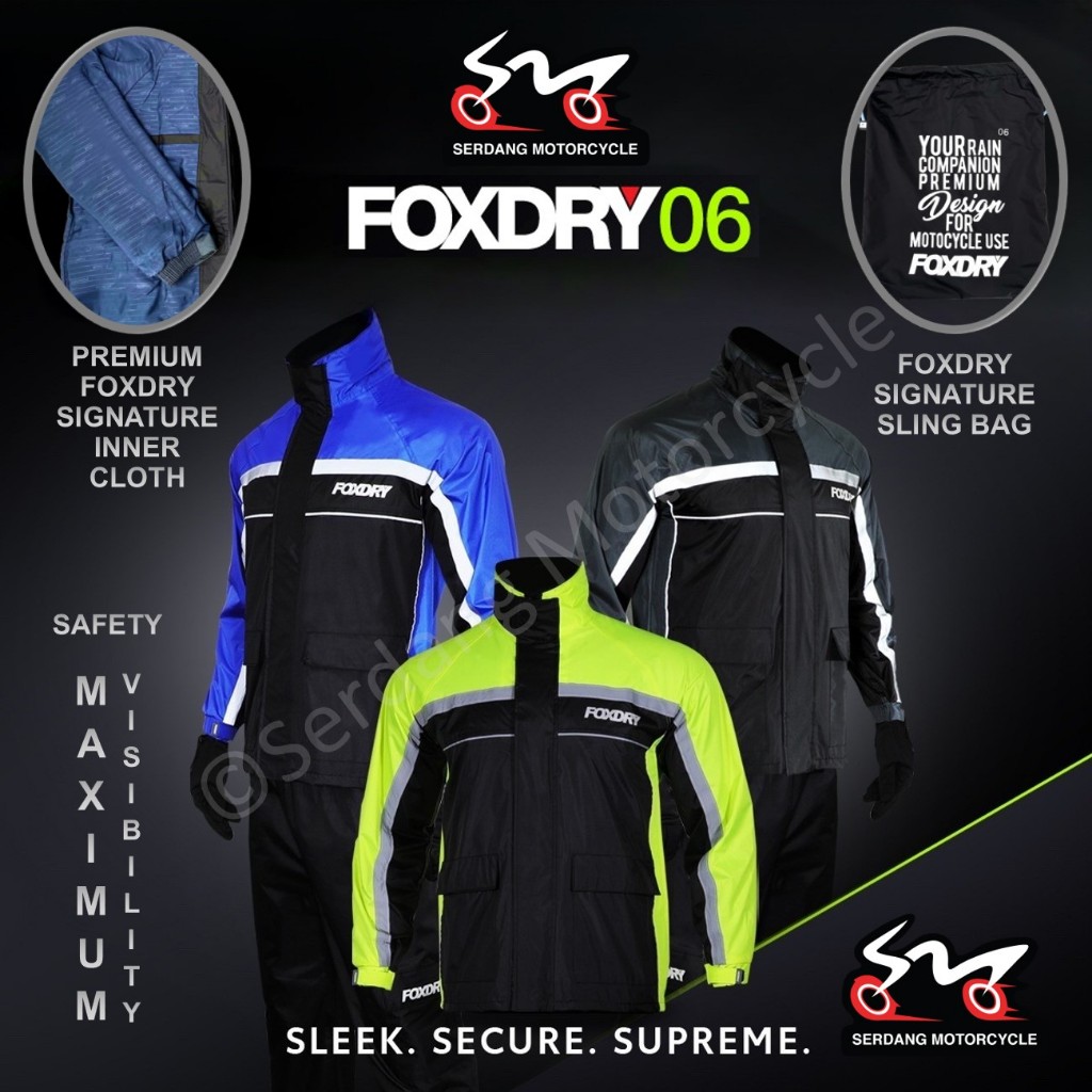 FOXDRY 06 Premium Raincoat Windbreaker Baju Hujan Rainsuit Motorcycle Waterproof Jacket Kalis Air