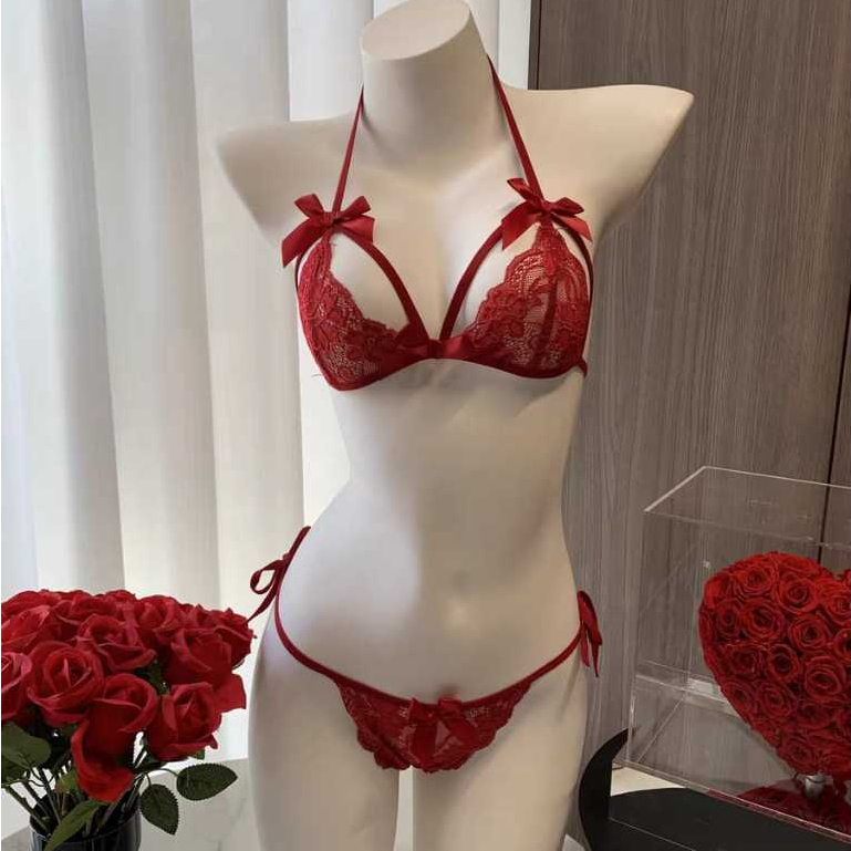 Women Sexy Bra Thong Sets Three-point Suit Lingerie Coli Dan Seluar Dalam Seksi Wanita 性感情趣三点式套装
