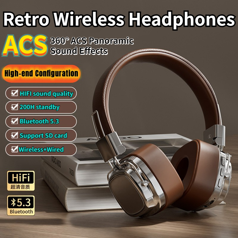 ACS Panoramic Sound Effect Wireless Bluetooth 5.3 Headphones American Retro Style Music Game Sports bluetooth Headset