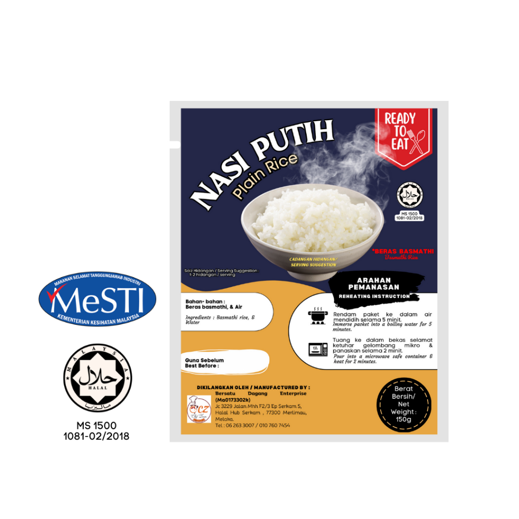 Chef Zam Nasi Putih Basmathi 150gram HALAL TRAVEL FOOD ready to Eat