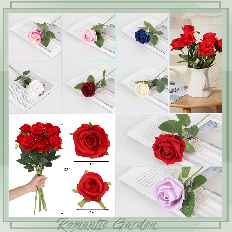 1pcs Premium Velvet Rose Fake Rose Artificial Flower For Wedding/Party/Home/Valentine Decor