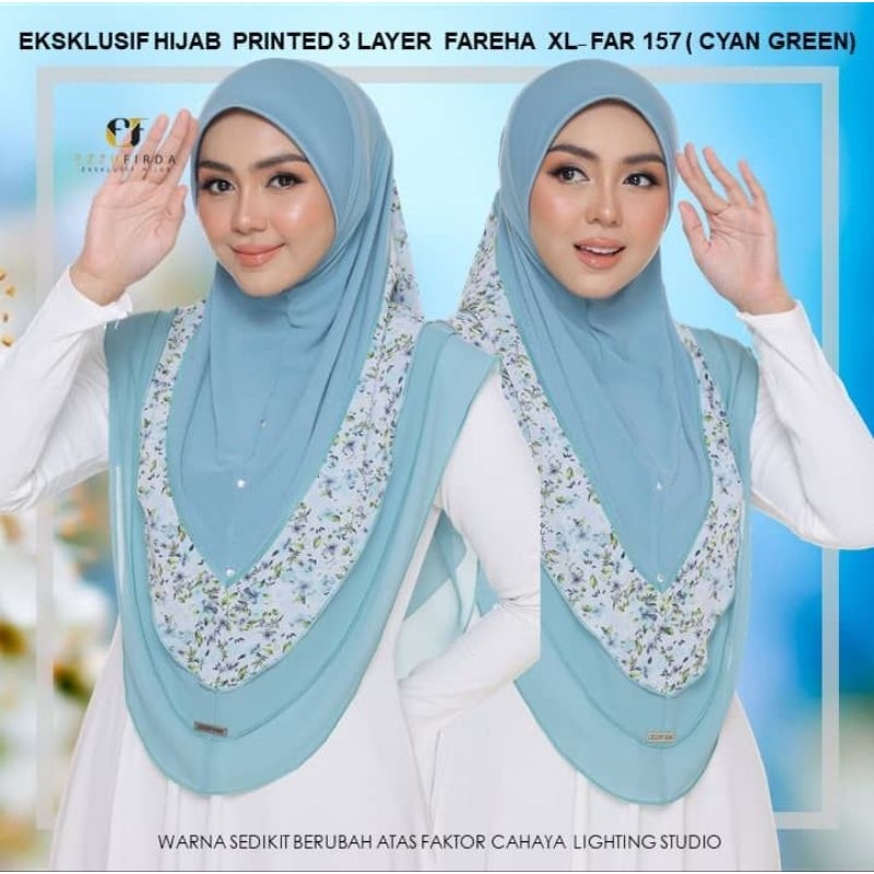 EKSKLUSIF HIJAB EZZUFIRDA , TUDUNG FAREHA 3 LAYER SAIZ XL