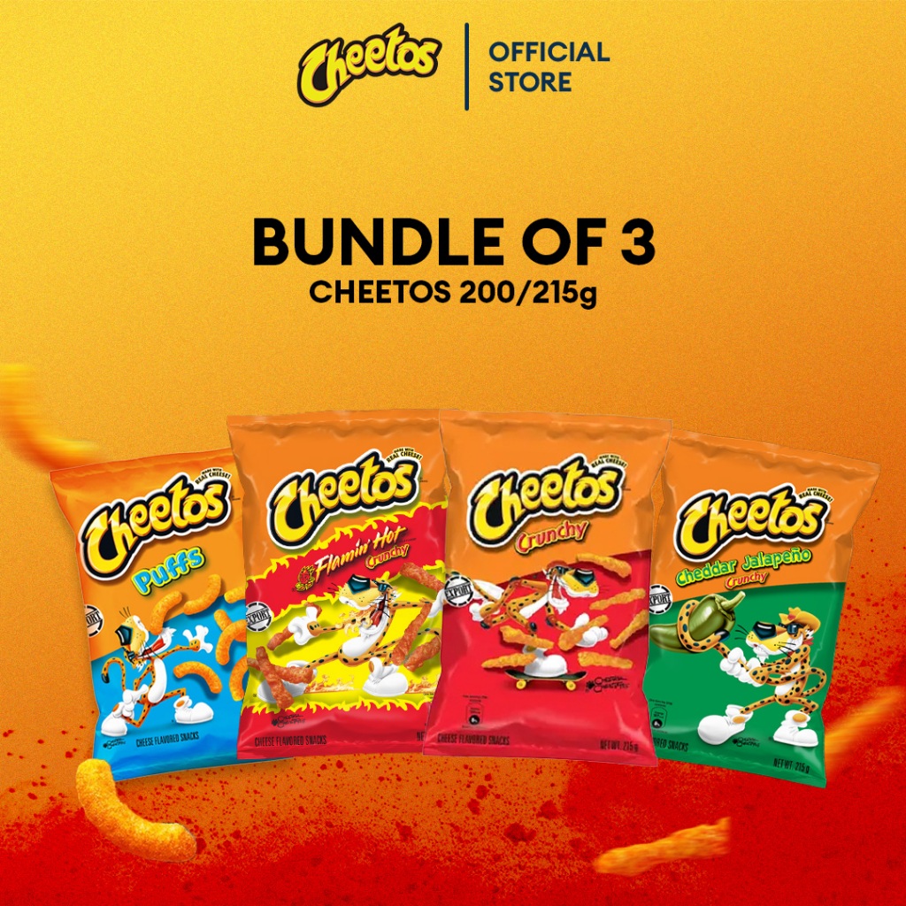 [Bundle of 3] Cheetos Crunchy Cheese/ Puffs Corn/ Cheddar Jalepeno/ Flamin Hot Crunchy 200/215g