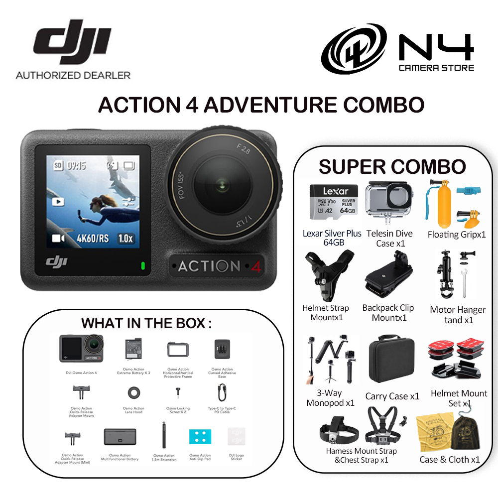 DJI Osmo Action 4 - Action Camera | 1/1.3-inch Sensor & Stunning Low-Light Imaging