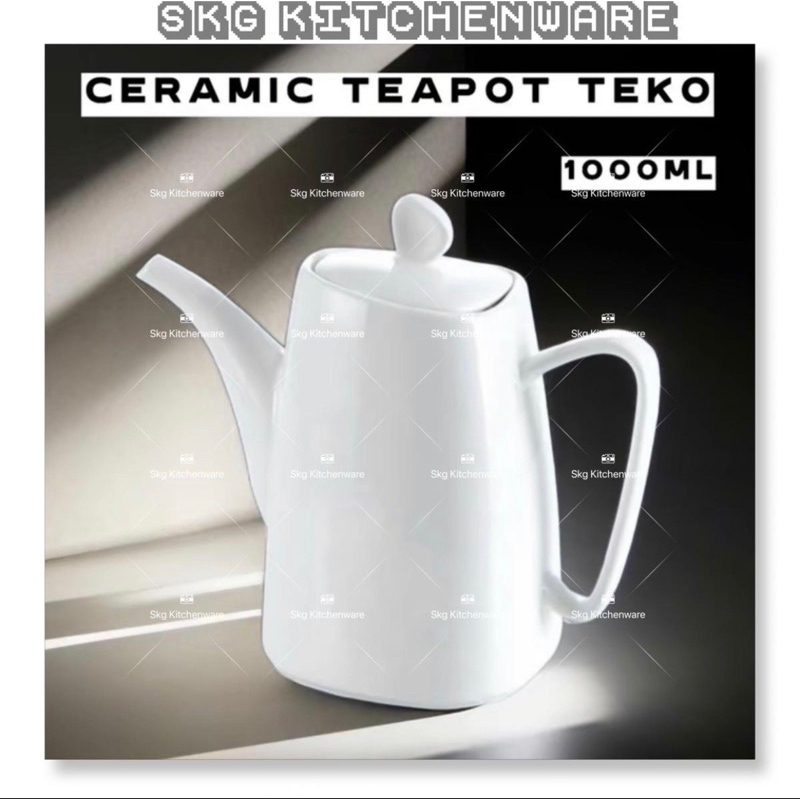 1000ML White Ceramic Italian Style Teapot Teko Putih