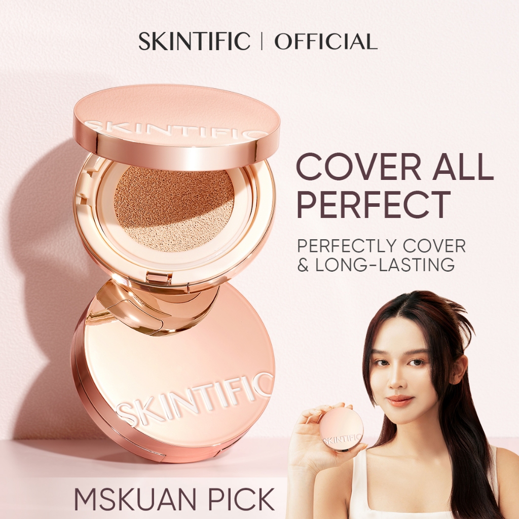 [NEW SHADE]SKINTIFIC Cover All Perfect Cushion High Coverage Poreless Flawless Foundation Makeup 24H Long-lasting SPF35+