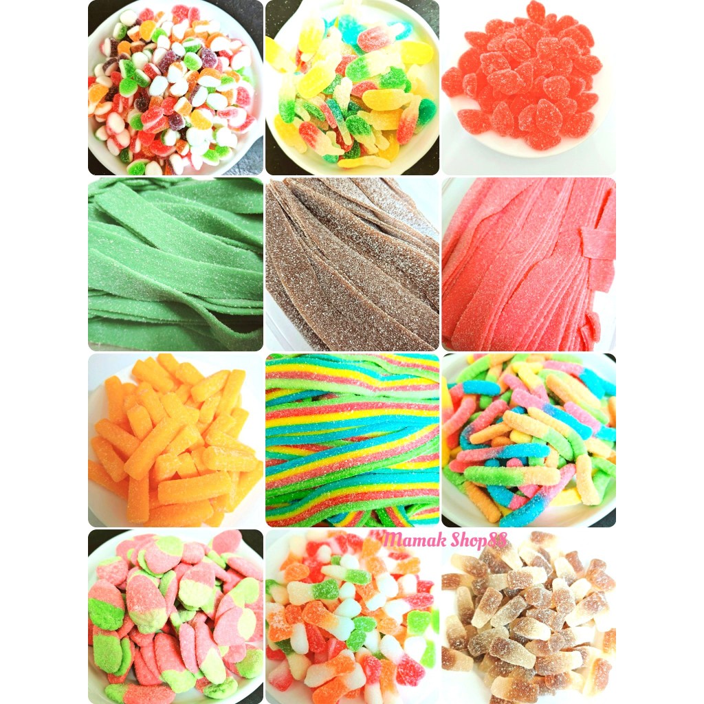 Sour Belt Soft & Chewy Sour Candy / Assorted Tutti Fruitti /Gummy /Jelly Masam Sour Belt / Mix Jelly Bean (HALAL)