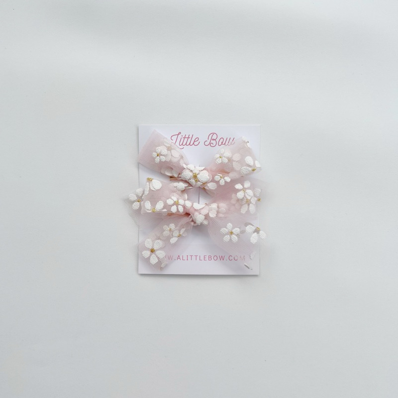 ALITTLEBOW Mini Phoebe Bow Hair Clip Set // Pink Flower Tulle