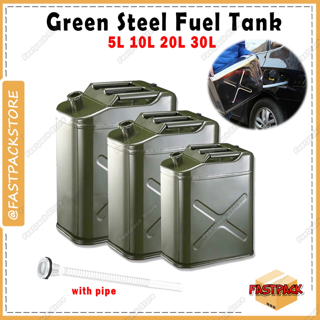 5L 10L 20L 30L Army Green Fuel Tank Cans Spare Steel Petrol Jerry Can Gas Gasoline Oil Container Car Home Factory Besi