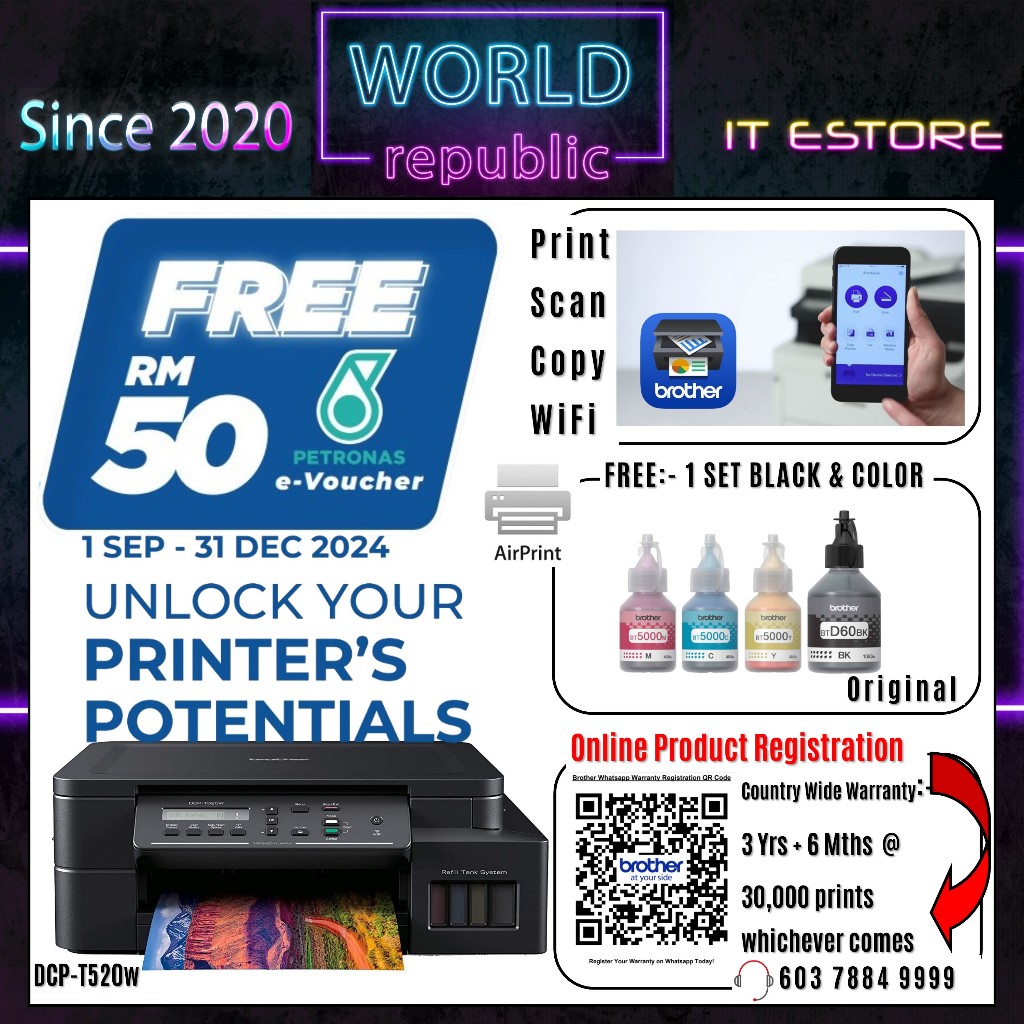 Brother DCP-T520W Ink Tank Printer - 3-in-1 multifunction printer with wireless and mobile printing to work-on-the go