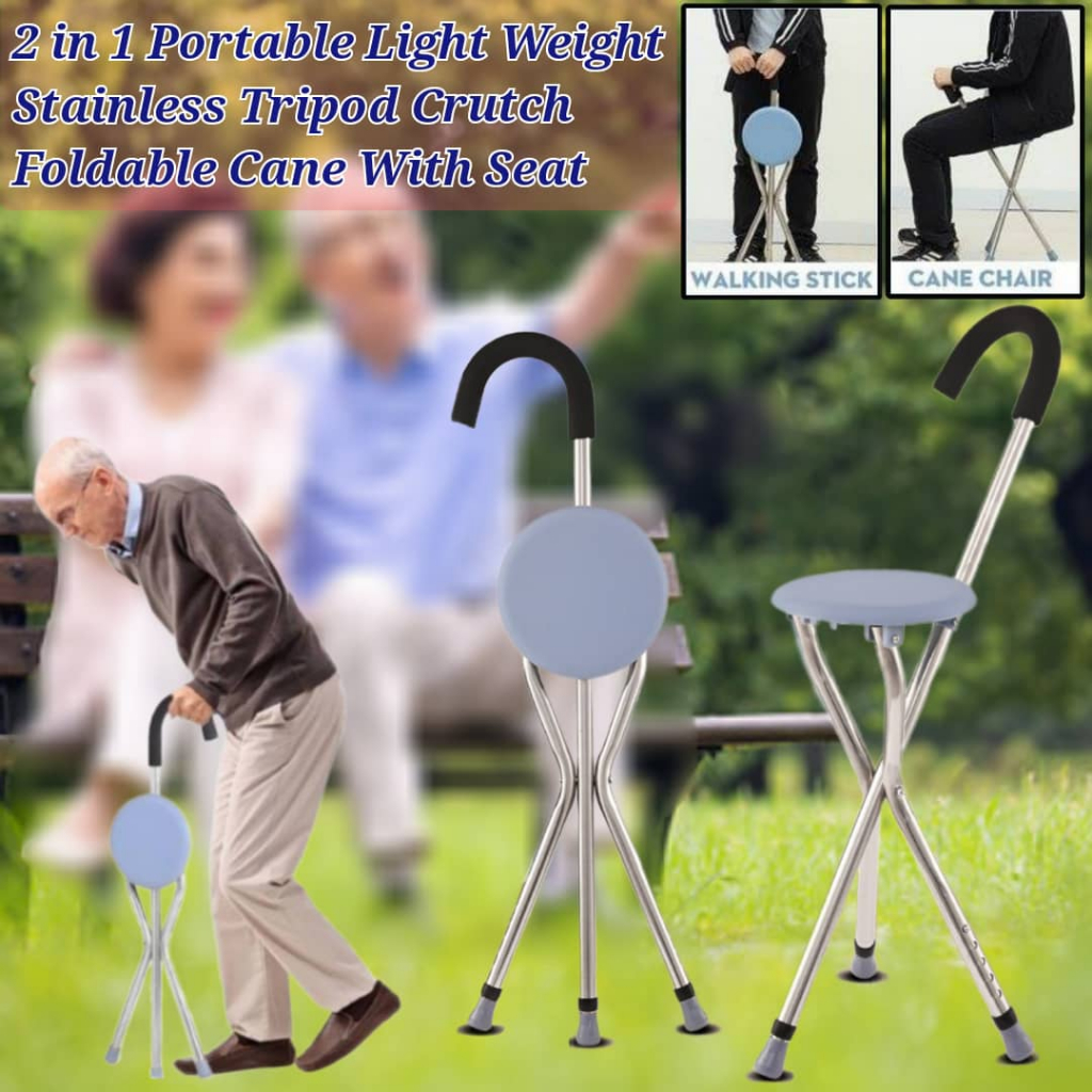 Tongkat Kerusi Lipat Tongkat Chair Foldable Cane With Seat Portable Walking Stick With Seat
