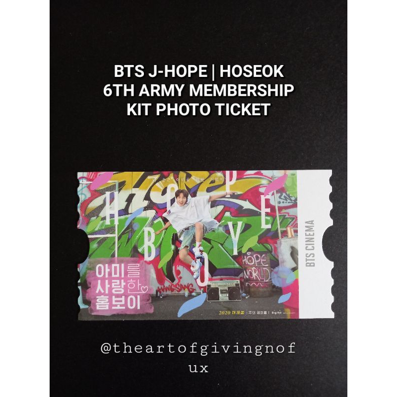 OFFICIAL BTS J-HOPE | JUNG HOSEOK 6TH ARMY MEMBERSHIP KIT PHOTO TICKET