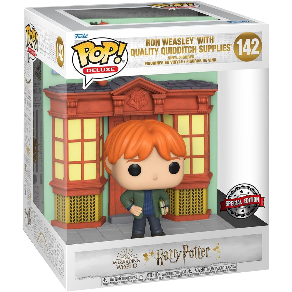 Funko Pop! Deluxe: Harry Potter - Diagon Alley - Quidditch Supplies Store with Ron Weasley Vinyl Figure For Boys