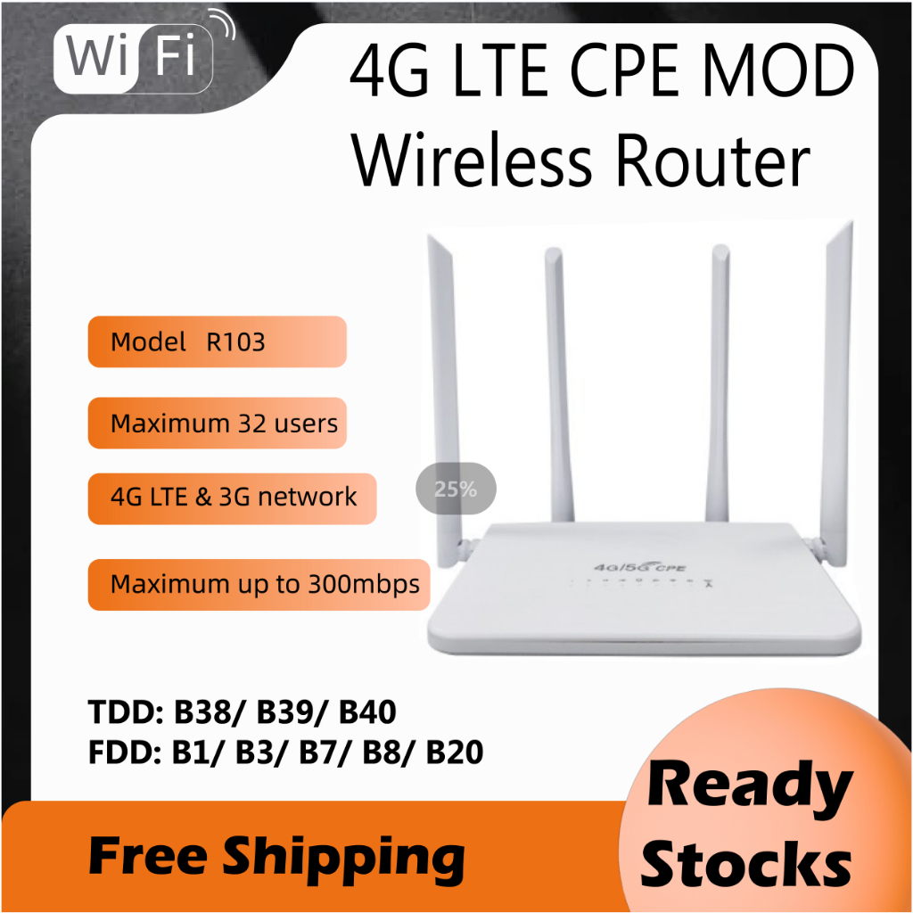 4G LTE Wireless Router CPE R103 Support Firewall Simple Operation Mobile WiFi Hotspot Unlock 300Mbps for Office