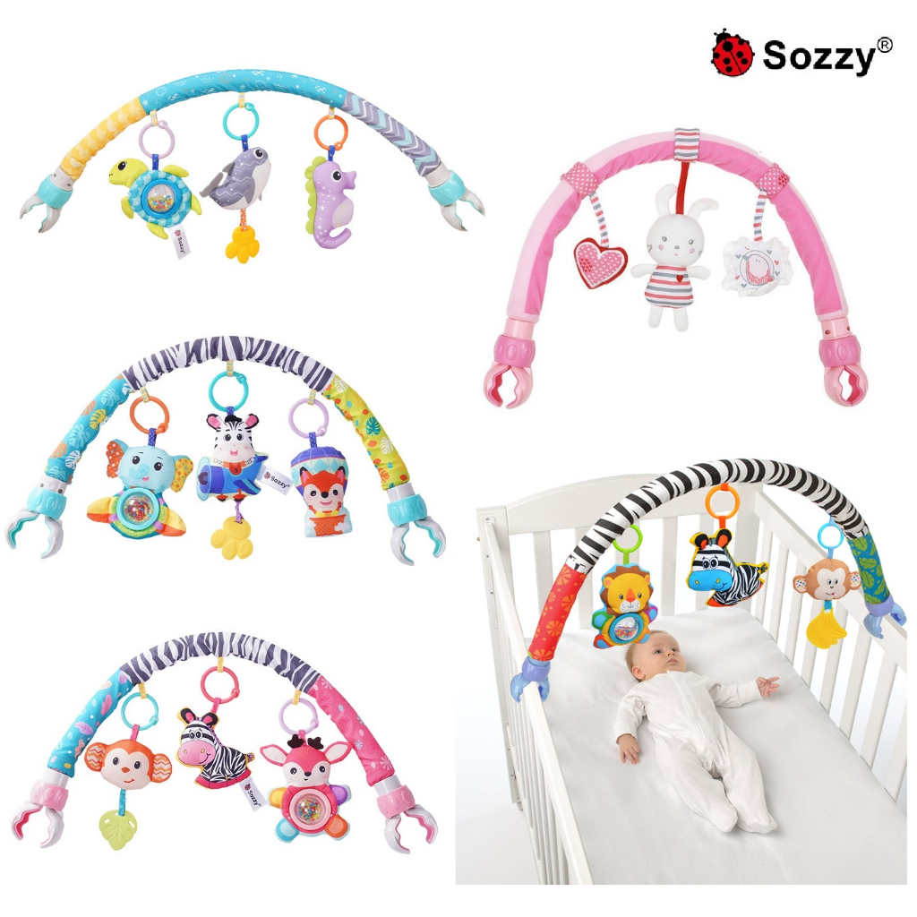 Sozzy Stroller Activity Arch Pink Bunny / Zebra / Safari / Baby Bed Toy / Baby Cot Arch