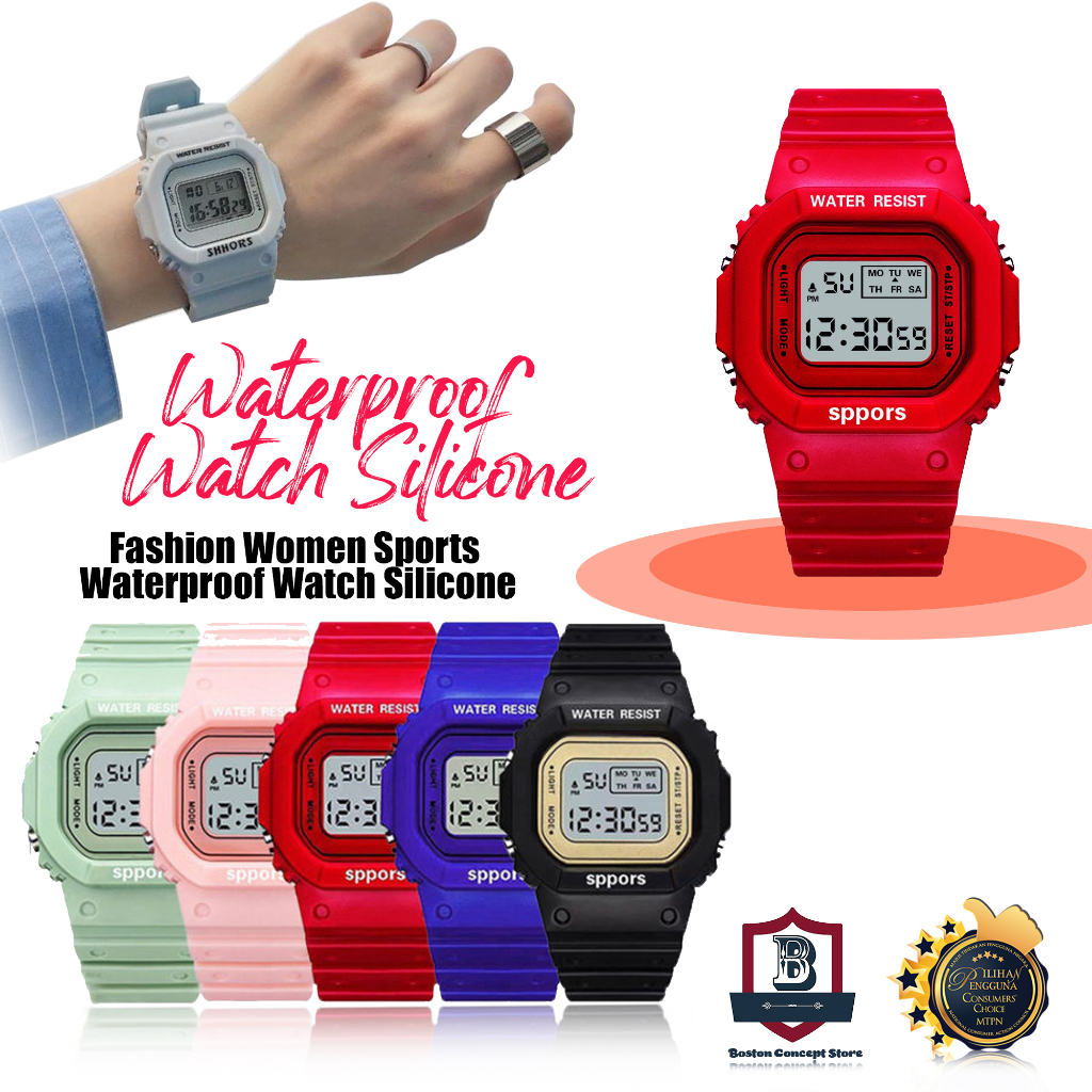 Fashion Women Sports Waterproof Watch Silicone Watches LED Night Light Jam Tangan Perempuan