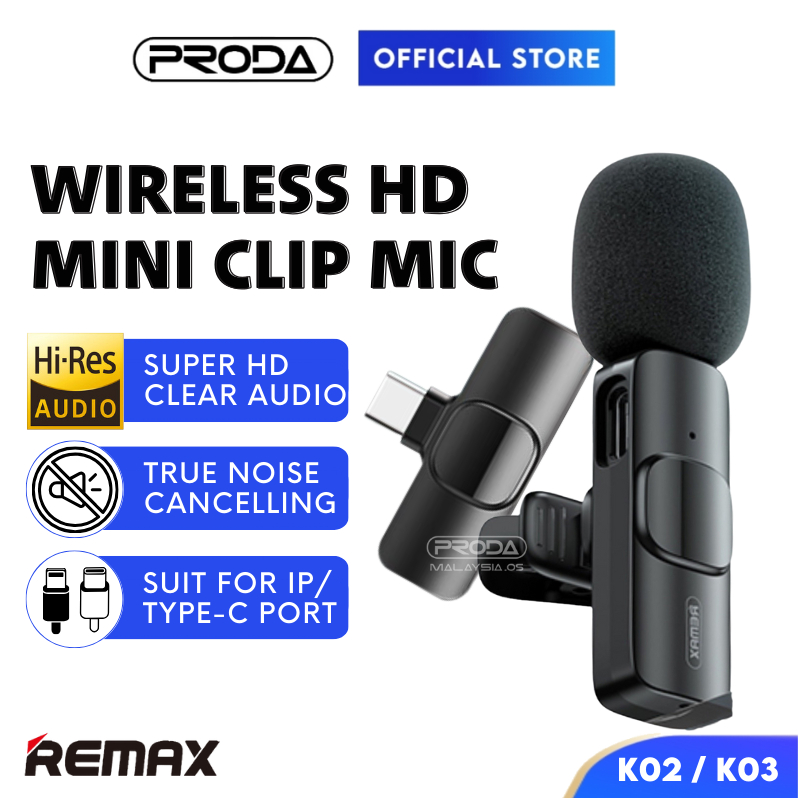 REMAX Wireless Lavalier Mini Clip On HD Microphone Type C Mic Live Streaming For Phone PRK02